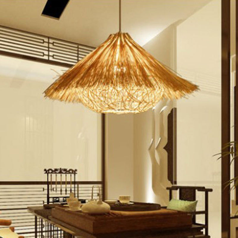 Traditional Chinese Bamboo Cone 1-Light Pendant Light For Dining Room