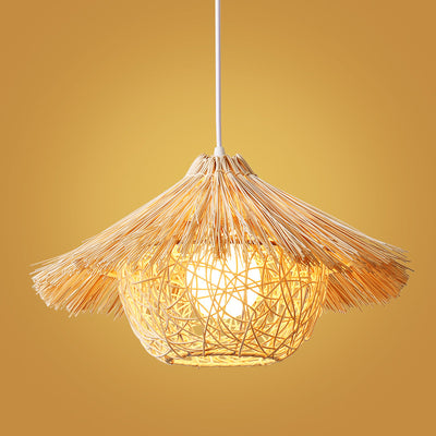 Traditional Chinese Bamboo Cone 1-Light Pendant Light For Dining Room
