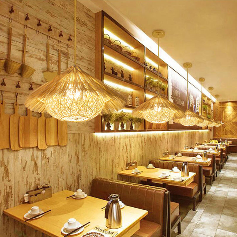Traditional Chinese Bamboo Cone 1-Light Pendant Light For Dining Room