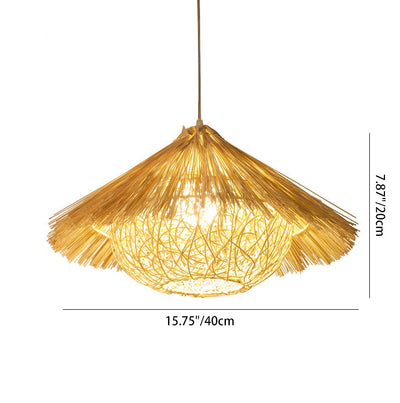 Traditional Chinese Bamboo Cone 1-Light Pendant Light For Dining Room