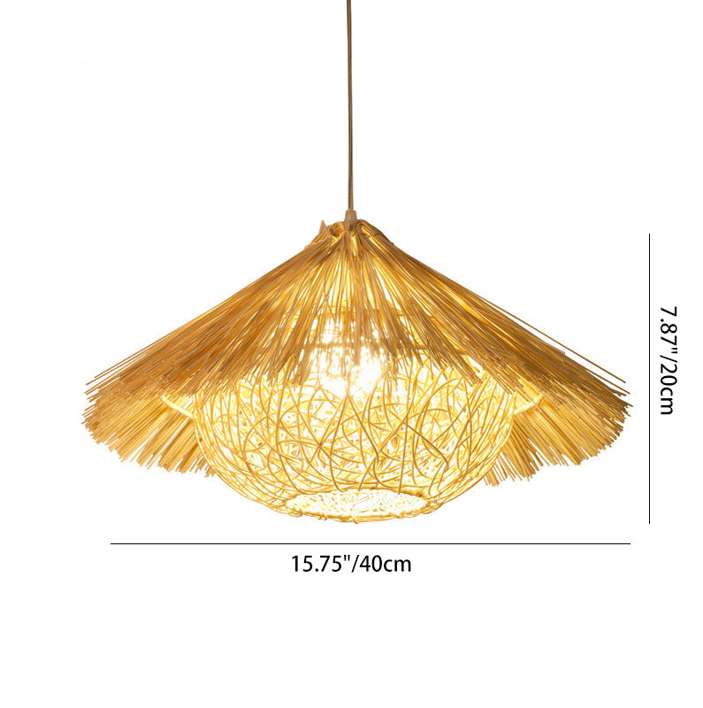 Traditional Chinese Bamboo Cone 1-Light Pendant Light For Dining Room