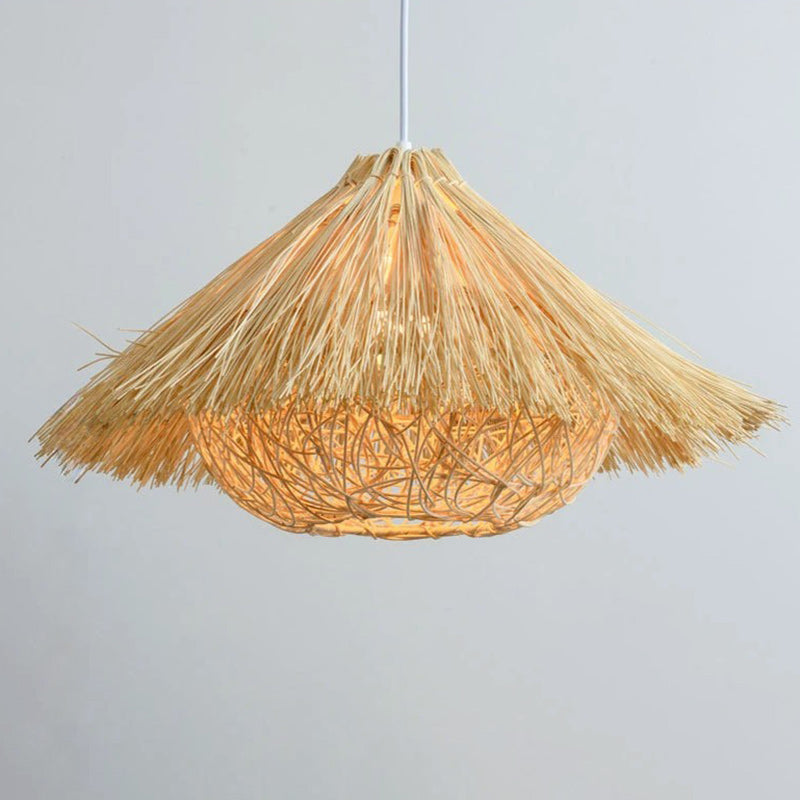 Traditional Chinese Bamboo Cone 1-Light Pendant Light For Dining Room
