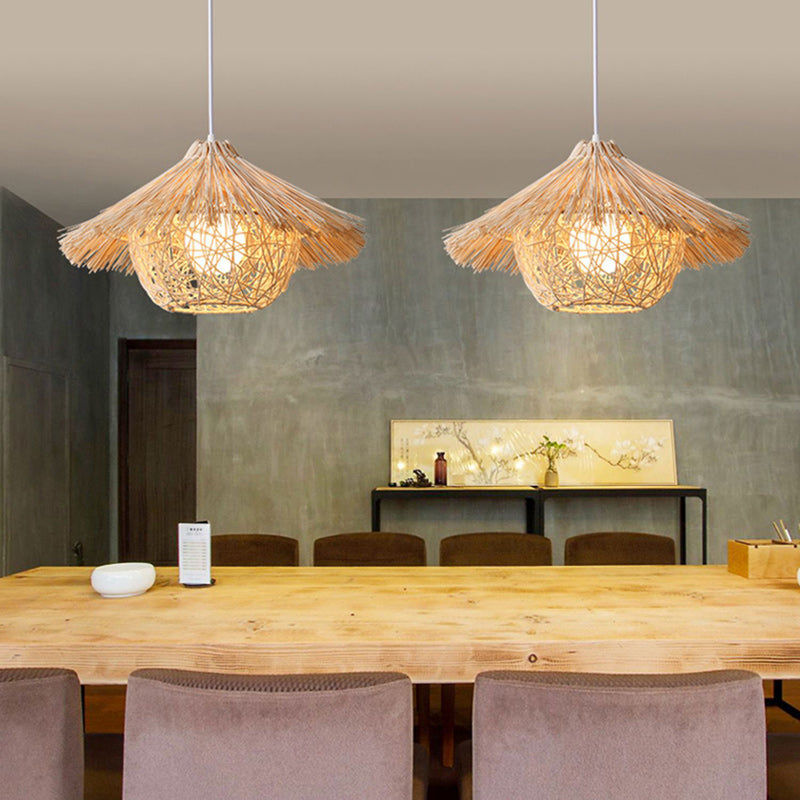 Traditional Chinese Bamboo Cone 1-Light Pendant Light For Dining Room