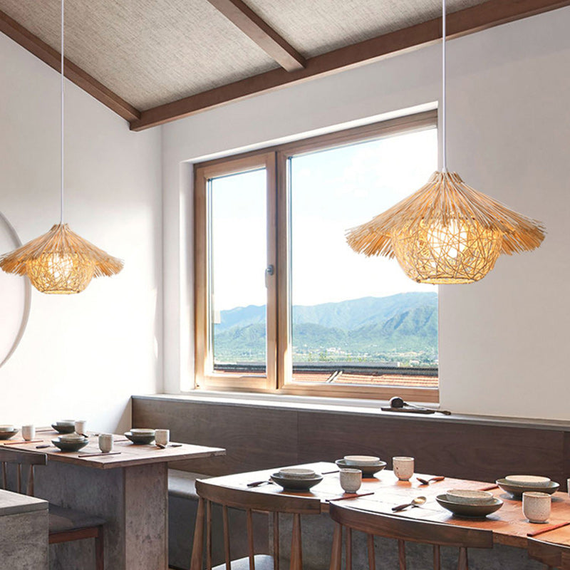 Traditional Chinese Bamboo Cone 1-Light Pendant Light For Dining Room