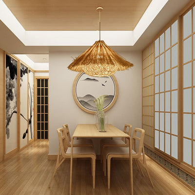 Traditional Chinese Bamboo Cone 1-Light Pendant Light For Dining Room