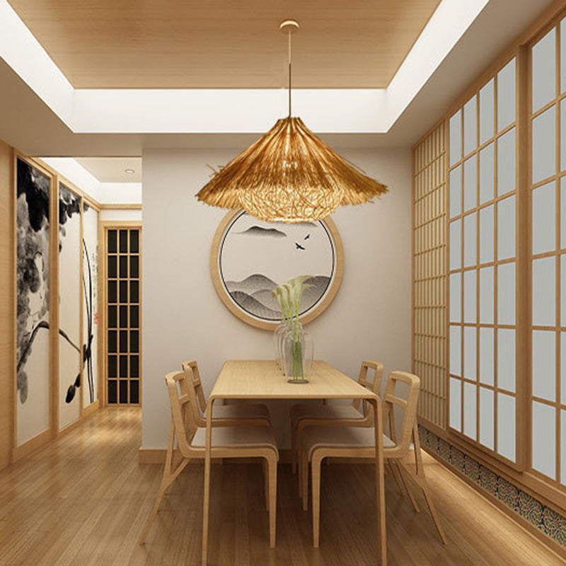 Traditional Chinese Bamboo Cone 1-Light Pendant Light For Dining Room