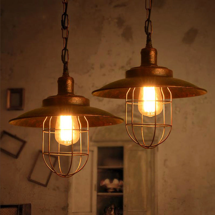 Suspension industrielle contemporaine en fer avec un abat-jour conique à 1 lumière pour salle à manger et salon 