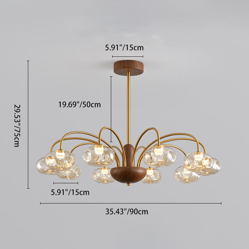 Lustre LED Rond Irrégulier en Fer et Verre Traditionnel Français pour Chambre et Salon 