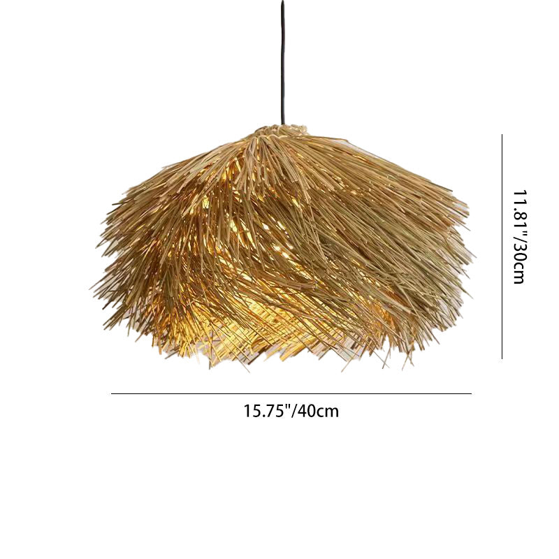 Traditional Japanese Rattan Irregular Globe 1-Light Pendant Light For Dining Room