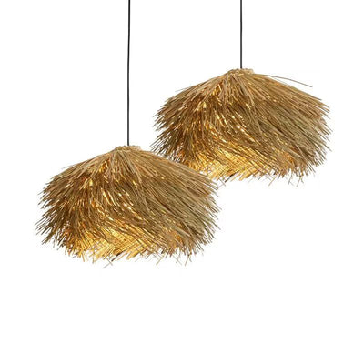 Traditional Japanese Rattan Irregular Globe 1-Light Pendant Light For Dining Room