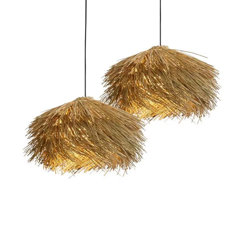 Traditional Japanese Rattan Irregular Globe 1-Light Pendant Light For Dining Room
