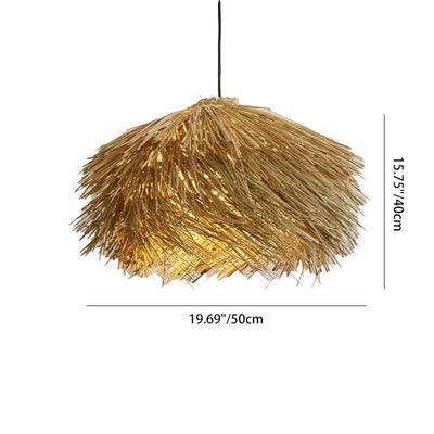 Traditional Japanese Rattan Irregular Globe 1-Light Pendant Light For Dining Room