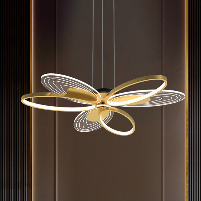 Contemporary Creative Iron & Acrylic Floral Oval LED Chandelier For Bedroom, Living Room, Dining Room