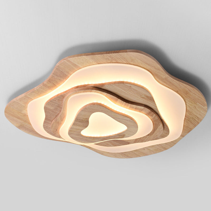 Contemporary Creative Wood & Acrylic Irregular Round LED Flush Mount Ceiling Light For Bedroom, Living Room