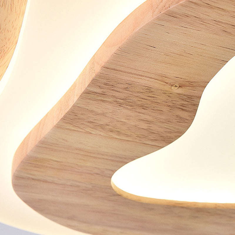 Contemporary Creative Wood & Acrylic Irregular Round LED Flush Mount Ceiling Light For Bedroom, Living Room
