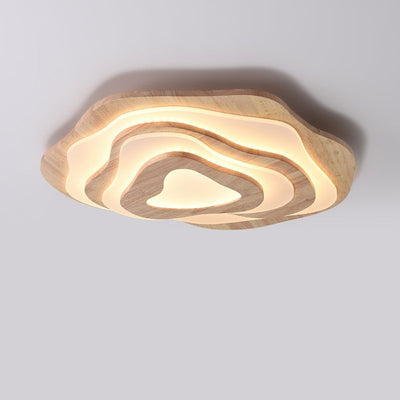 Contemporary Creative Wood & Acrylic Irregular Round LED Flush Mount Ceiling Light For Bedroom, Living Room