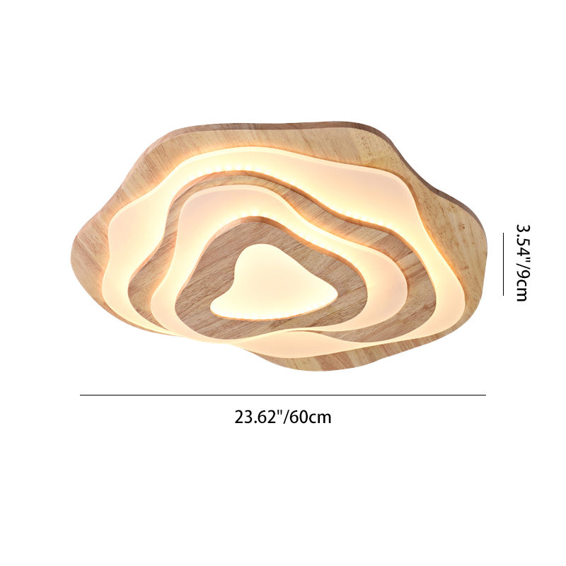 Lumière de plafond LED encastrée ronde irrégulière en bois et acrylique contemporain pour chambre, salon 