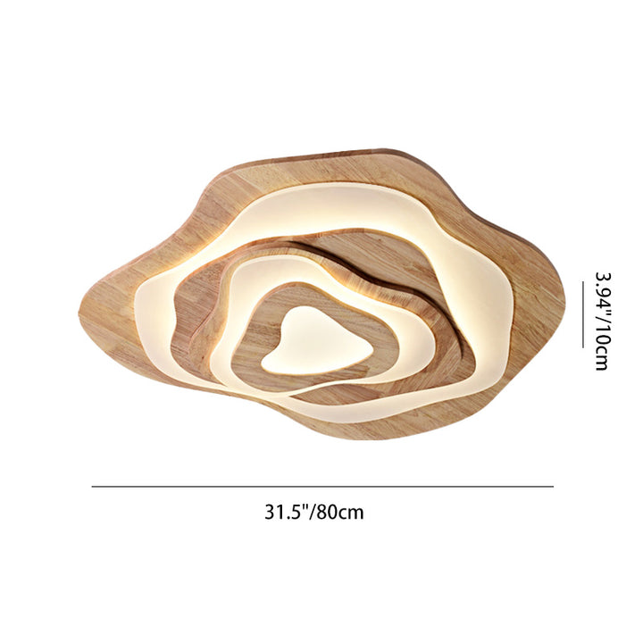 Lumière de plafond LED encastrée ronde irrégulière en bois et acrylique contemporain pour chambre, salon 