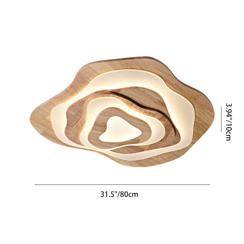 Contemporary Creative Wood & Acrylic Irregular Round LED Flush Mount Ceiling Light For Bedroom, Living Room