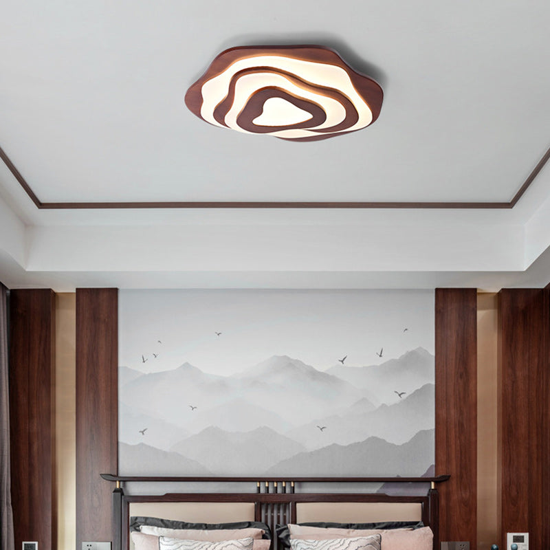 Contemporary Creative Wood & Acrylic Irregular Round LED Flush Mount Ceiling Light For Bedroom, Living Room