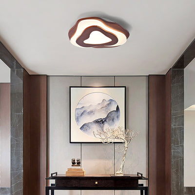 Contemporary Creative Wood & Acrylic Irregular Round LED Flush Mount Ceiling Light For Bedroom, Living Room
