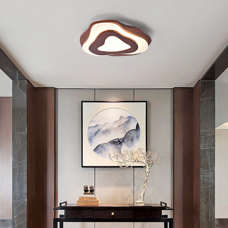 Contemporary Creative Wood & Acrylic Irregular Round LED Flush Mount Ceiling Light For Bedroom, Living Room