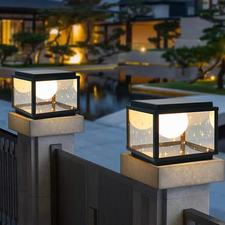 Modern Minimalist Aluminum &amp; Glass Solar Powered LED Square Outdoor Light For Garden &amp; Yard