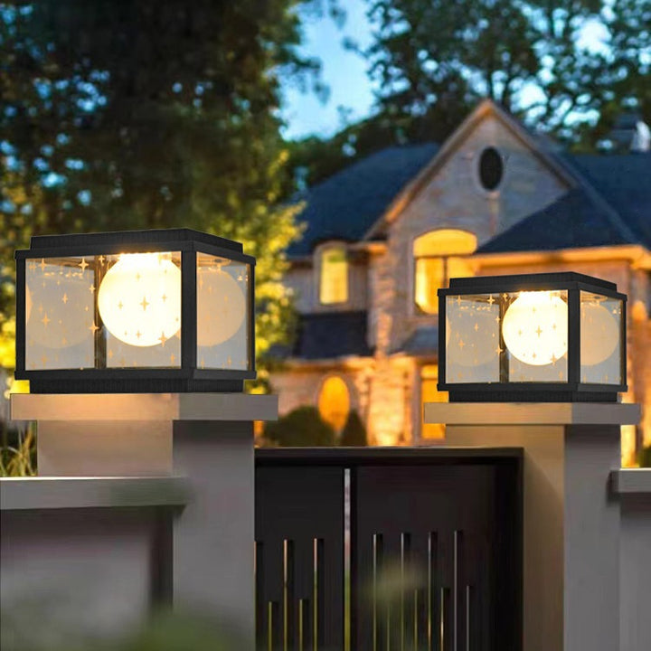 Modern Minimalist Aluminum &amp; Glass Solar Powered LED Square Outdoor Light For Garden &amp; Yard
