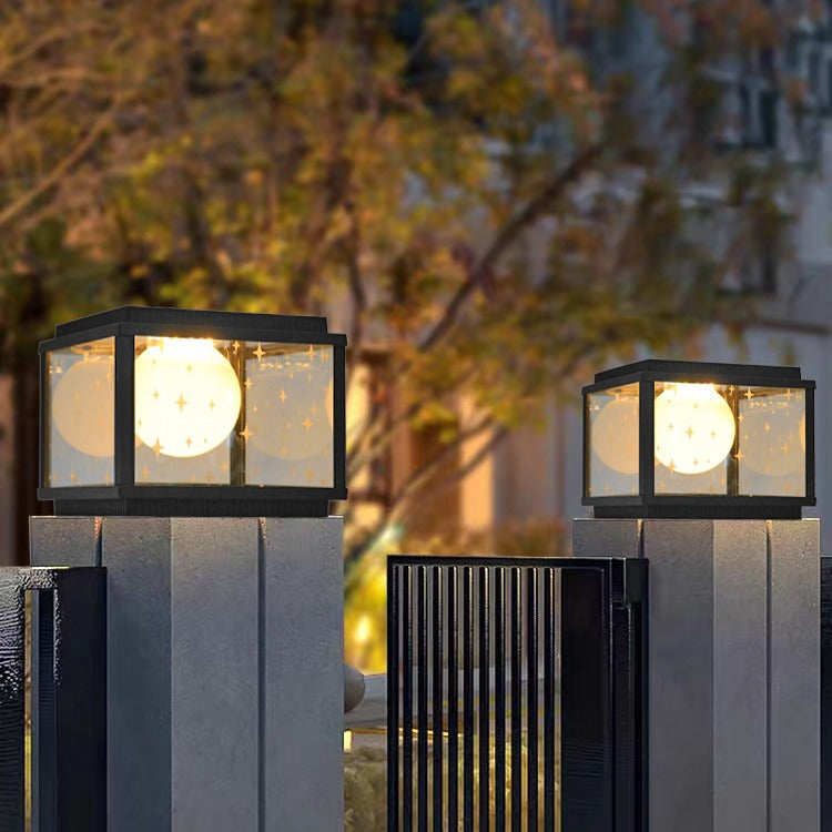 Modern Minimalist Aluminum &amp; Glass Solar Powered LED Square Outdoor Light For Garden &amp; Yard