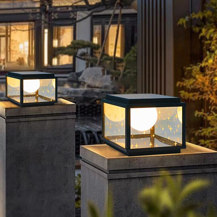Modern Minimalist Aluminum &amp; Glass Solar Powered LED Square Outdoor Light For Garden &amp; Yard
