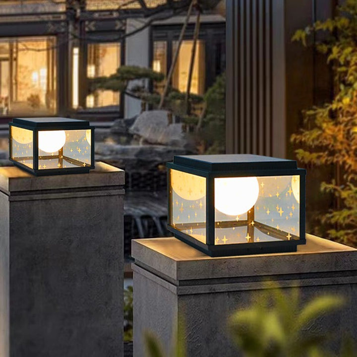 Modern Minimalist Aluminum &amp; Glass Solar Powered LED Square Outdoor Light For Garden &amp; Yard
