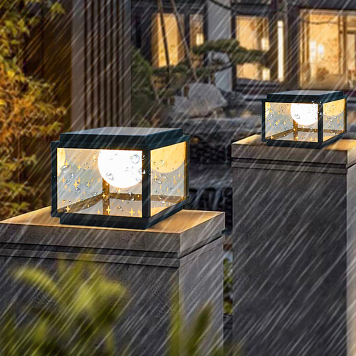 Modern Minimalist Aluminum &amp; Glass Solar Powered LED Square Outdoor Light For Garden &amp; Yard