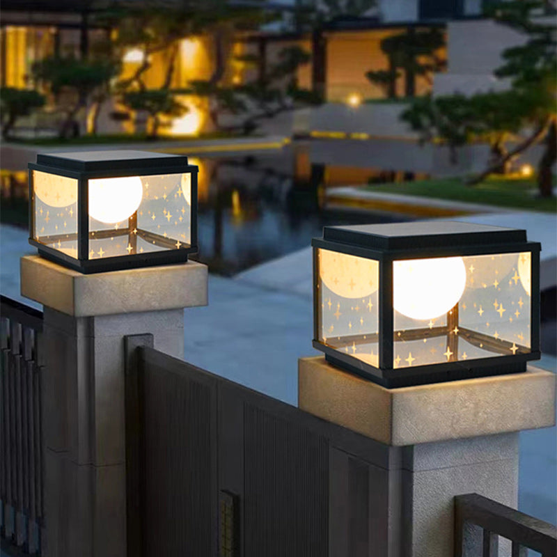 Modern Minimalist Aluminum &amp; Glass Solar Powered LED Square Outdoor Light For Garden &amp; Yard