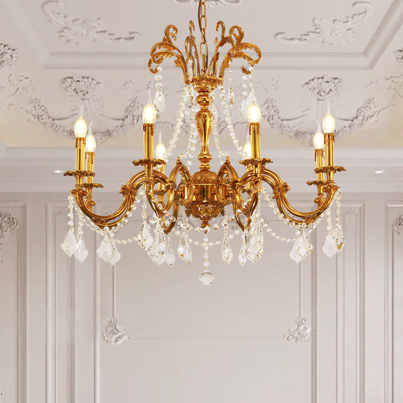 Traditional European Brass Crystal Candle-shaped 6/8/10 Light Chandelier For Living Room & Bedroom