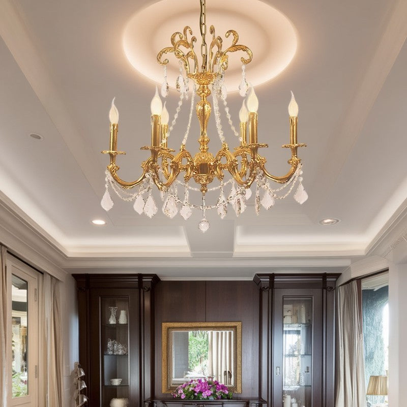 Traditional European Brass Crystal Candle-shaped 6/8/10 Light Chandelier For Living Room & Bedroom