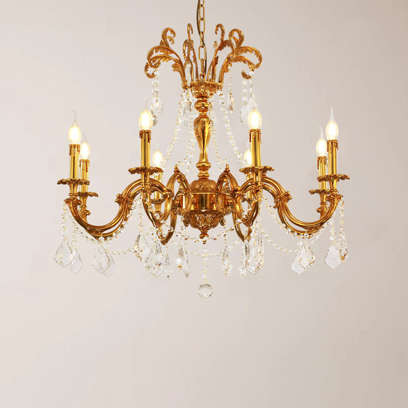 Traditional European Brass Crystal Candle-shaped 6/8/10 Light Chandelier For Living Room & Bedroom
