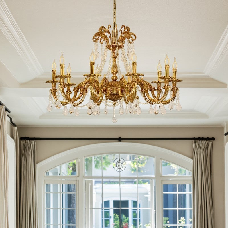 Traditional European Brass Crystal Candle-shaped 6/8/10 Light Chandelier For Living Room & Bedroom