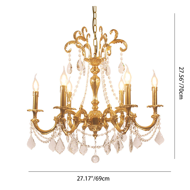 Traditional European Brass Crystal Candle-shaped 6/8/10 Light Chandelier For Living Room & Bedroom