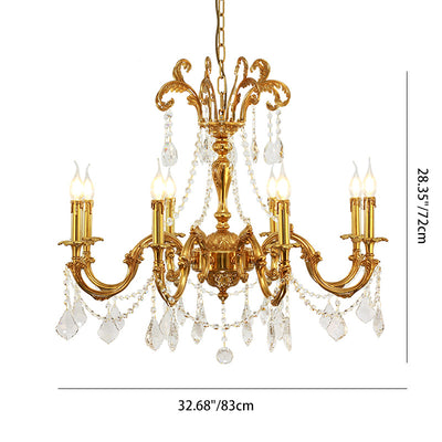 Traditional European Brass Crystal Candle-shaped 6/8/10 Light Chandelier For Living Room & Bedroom