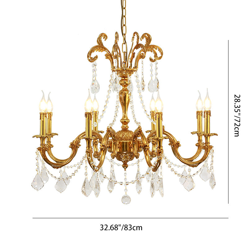 Traditional European Brass Crystal Candle-shaped 6/8/10 Light Chandelier For Living Room & Bedroom