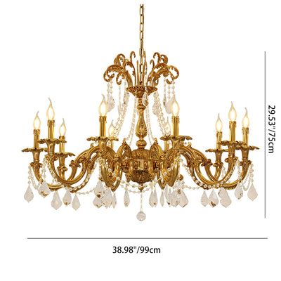 Traditional European Brass Crystal Candle-shaped 6/8/10 Light Chandelier For Living Room & Bedroom