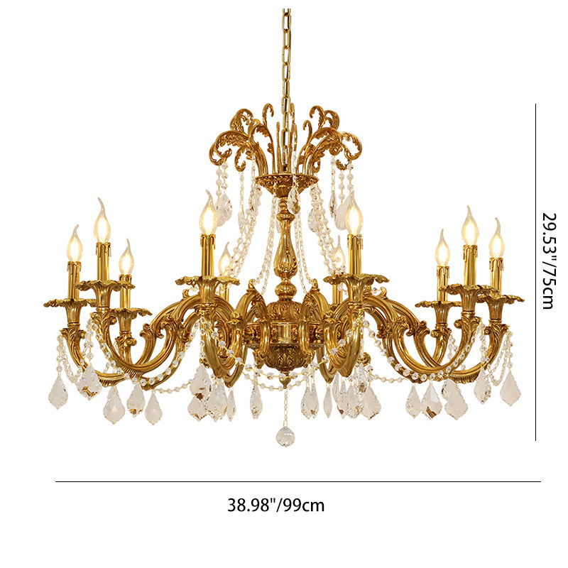 Traditional European Brass Crystal Candle-shaped 6/8/10 Light Chandelier For Living Room & Bedroom