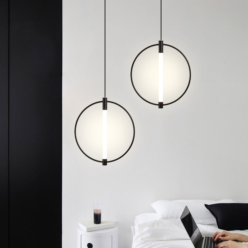 Modern Minimalist Metal And Acrylic Round LED Pendant Light For Bedroom, Living Room & Dining Area