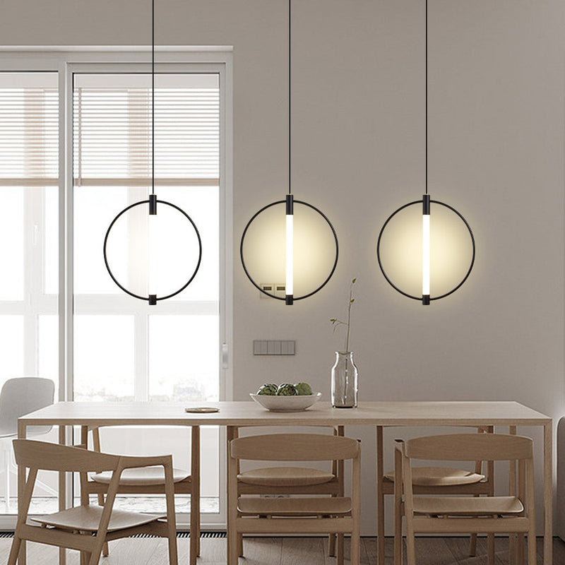 Modern Minimalist Metal And Acrylic Round LED Pendant Light For Bedroom, Living Room & Dining Area