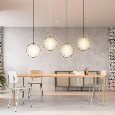 Modern Minimalist Metal And Acrylic Round LED Pendant Light For Bedroom, Living Room & Dining Area