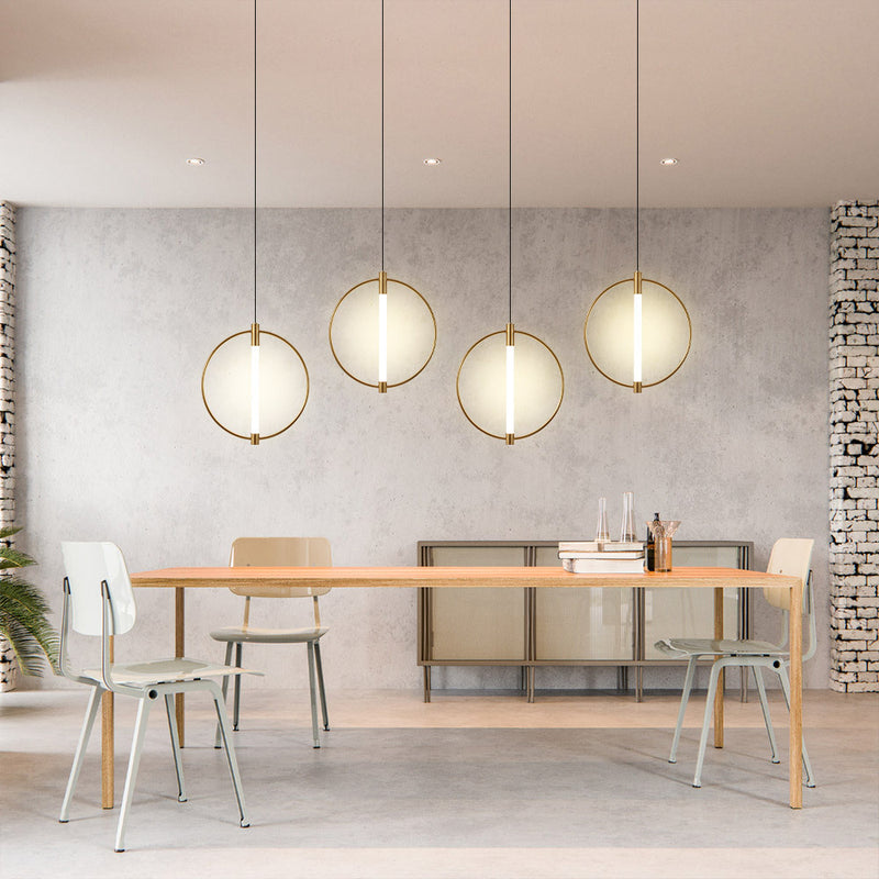 Modern Minimalist Metal And Acrylic Round LED Pendant Light For Bedroom, Living Room & Dining Area