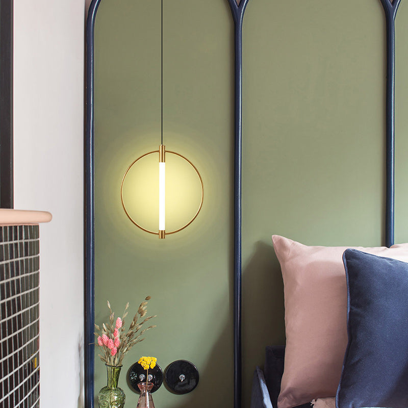 Modern Minimalist Metal And Acrylic Round LED Pendant Light For Bedroom, Living Room & Dining Area