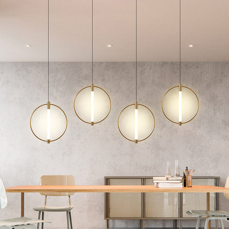 Modern Minimalist Metal And Acrylic Round LED Pendant Light For Bedroom, Living Room & Dining Area
