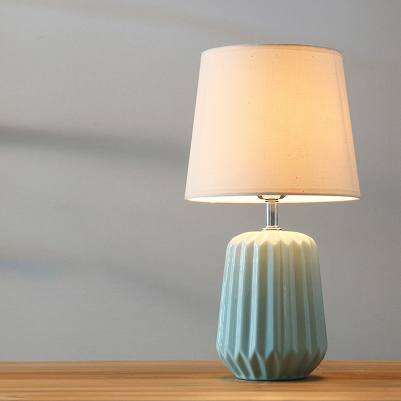 Contemporary Nordic Ceramic And Fabric 1-Light Table Lamp With Soft, Even Light For Bedroom & Living Room