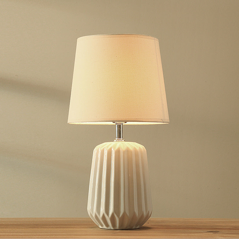 Contemporary Nordic Ceramic And Fabric 1-Light Table Lamp With Soft, Even Light For Bedroom & Living Room